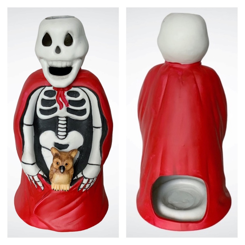 Vintage Ceramic Skeleton and Owl Tealight Holder